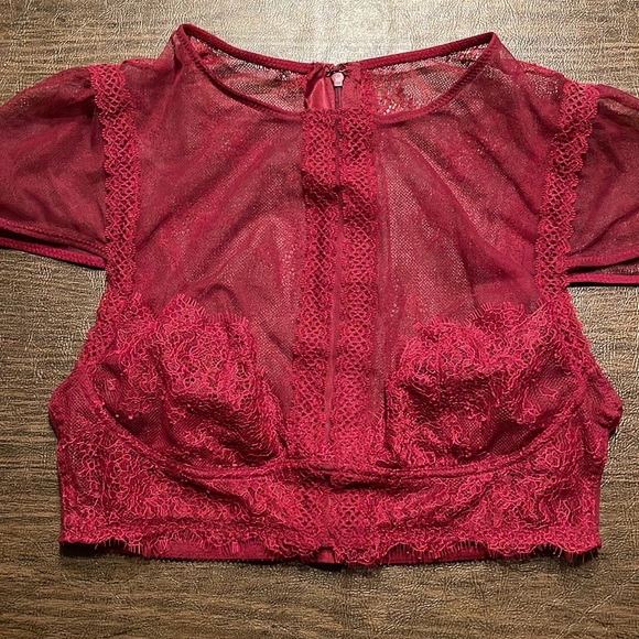 Victoria’s Secret Mesh Lacy Crop Top in Maroon Red - Picture 2 of 16